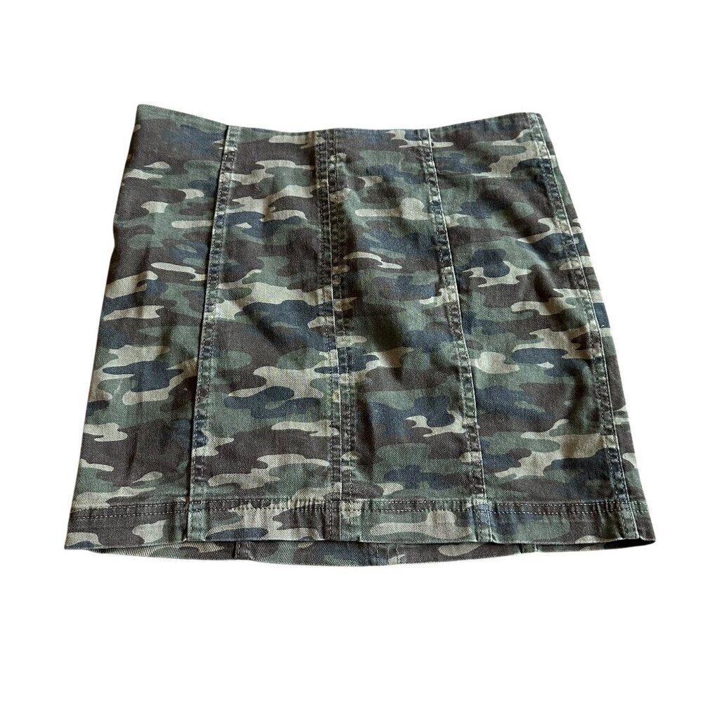 Free People Camo Print Mini Skirt Casual Streetwear Fall Cotton Size 8 Women's